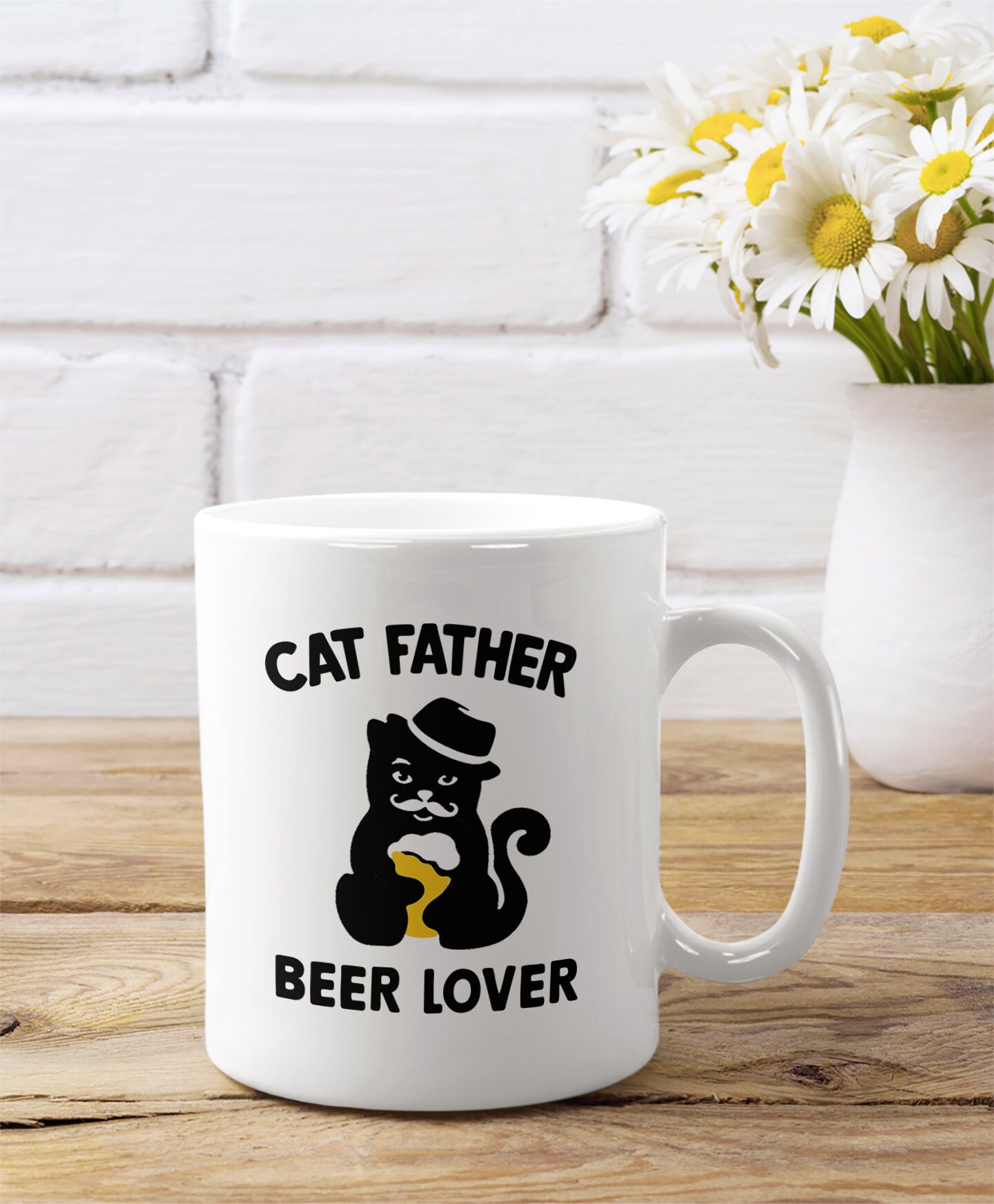 Cat Father Beer Lover Mug, Funny Meaningful Father’s Day Gift for Kitten Dad Father Grandpa, Personalized Coffee Tea Cup