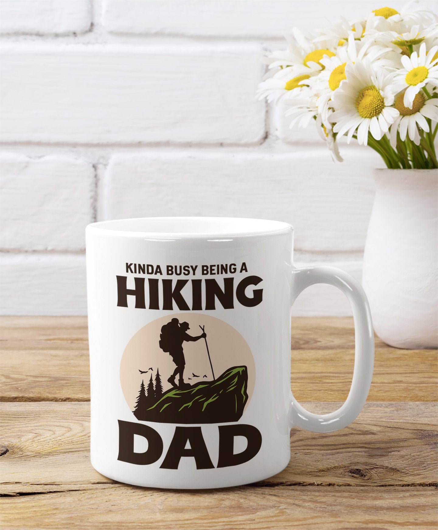 Kinda Busy Being A Hiking Dad Mug, Funny Father’s Day Gift For Camping Nature Outdoor Father From Son Daughter Wife, Personalized Coffee Cup