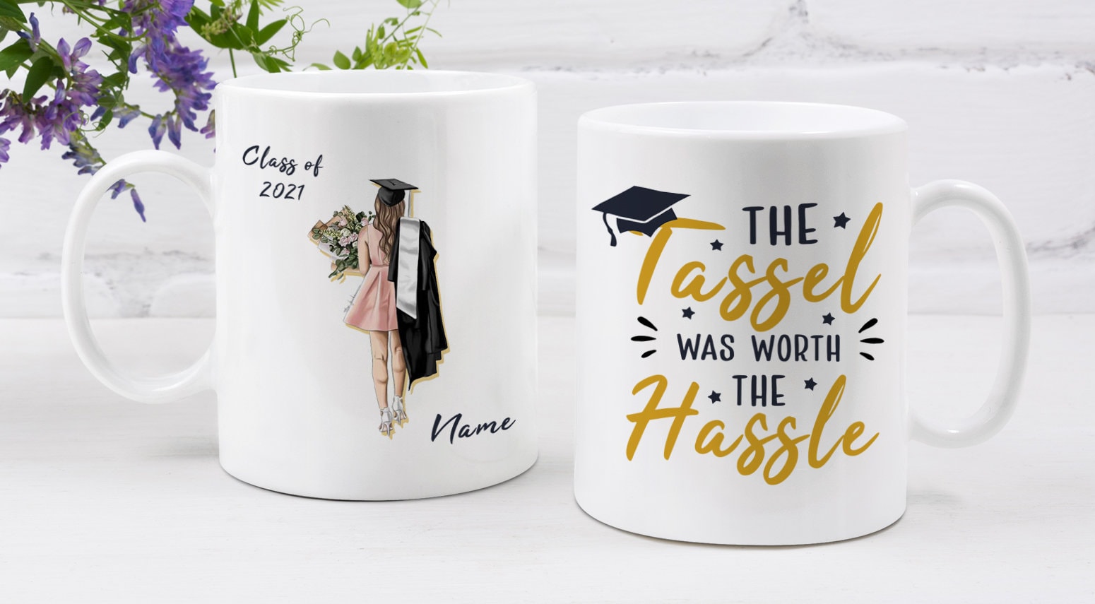 Tassel Was Worth Hassle Mug, Funny End Of School Graduation 2021 Gift For Senior College Graduate Student, Personalized Custom Coffee Cup