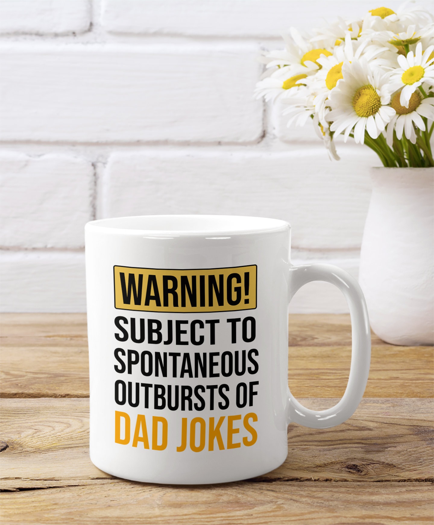 Warning Subject To Spontaneous Outbursts Of Dad Jokes Mug, Funny Humor Father’s Day Gift for Dad Father, Personalized Ceramic Coffee Cup