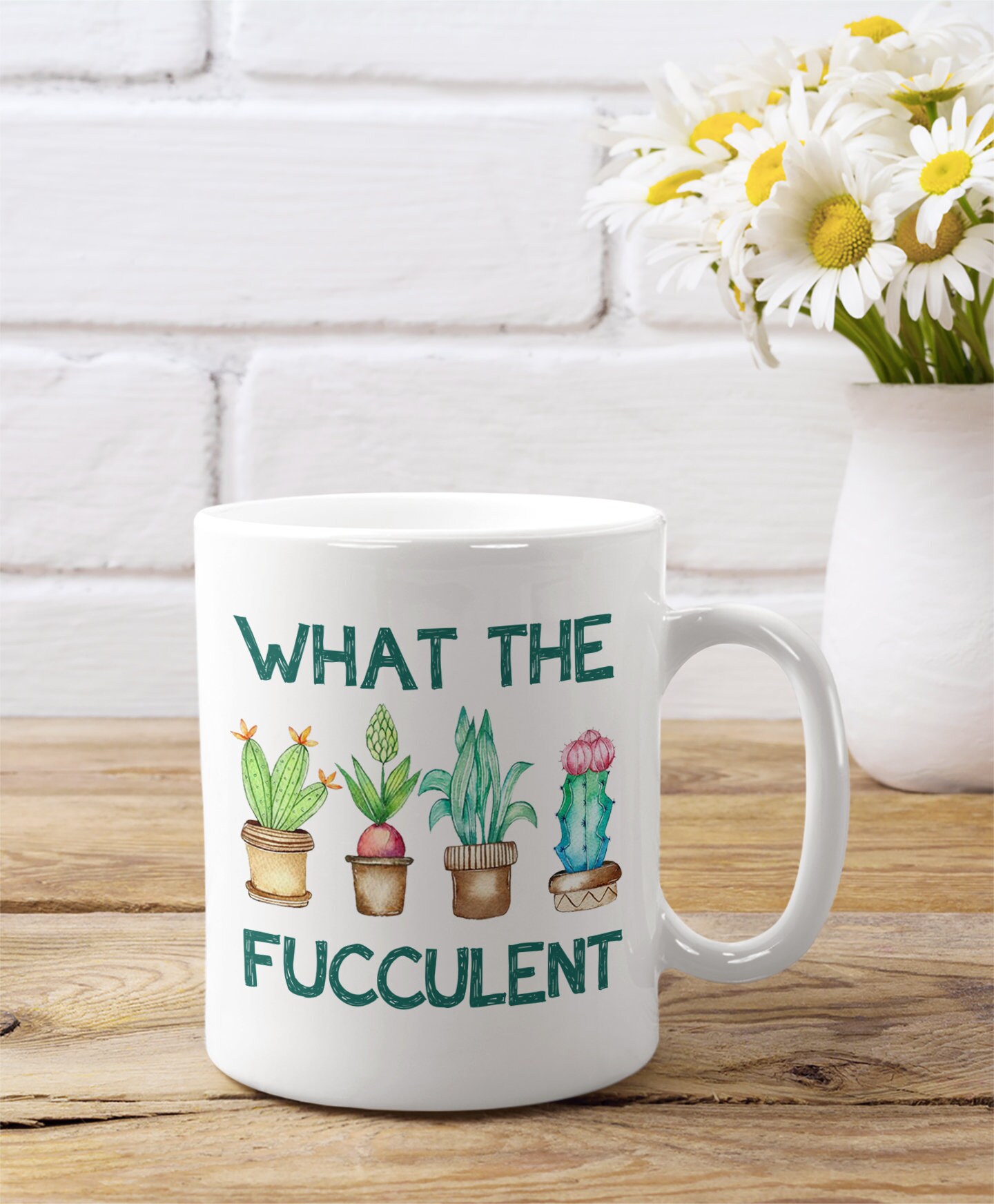 What The Fucculent Mug, Funny Succulent Cactus Gift for Plant Lover Mom Dad, Personalized Microwavable Ceramic Coffee Tea Cup