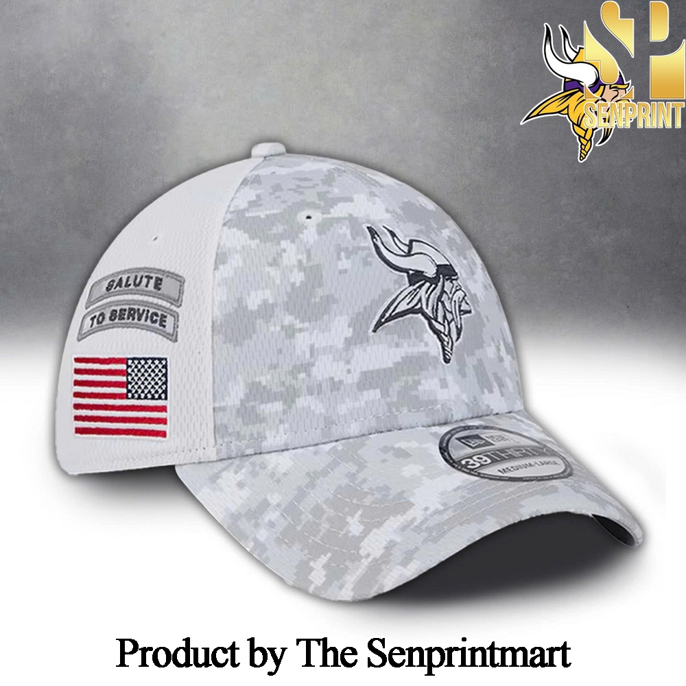 Minnesota Vikings 2024 Salute to Service For Sport Fans All Over Printed CAP SEN2089