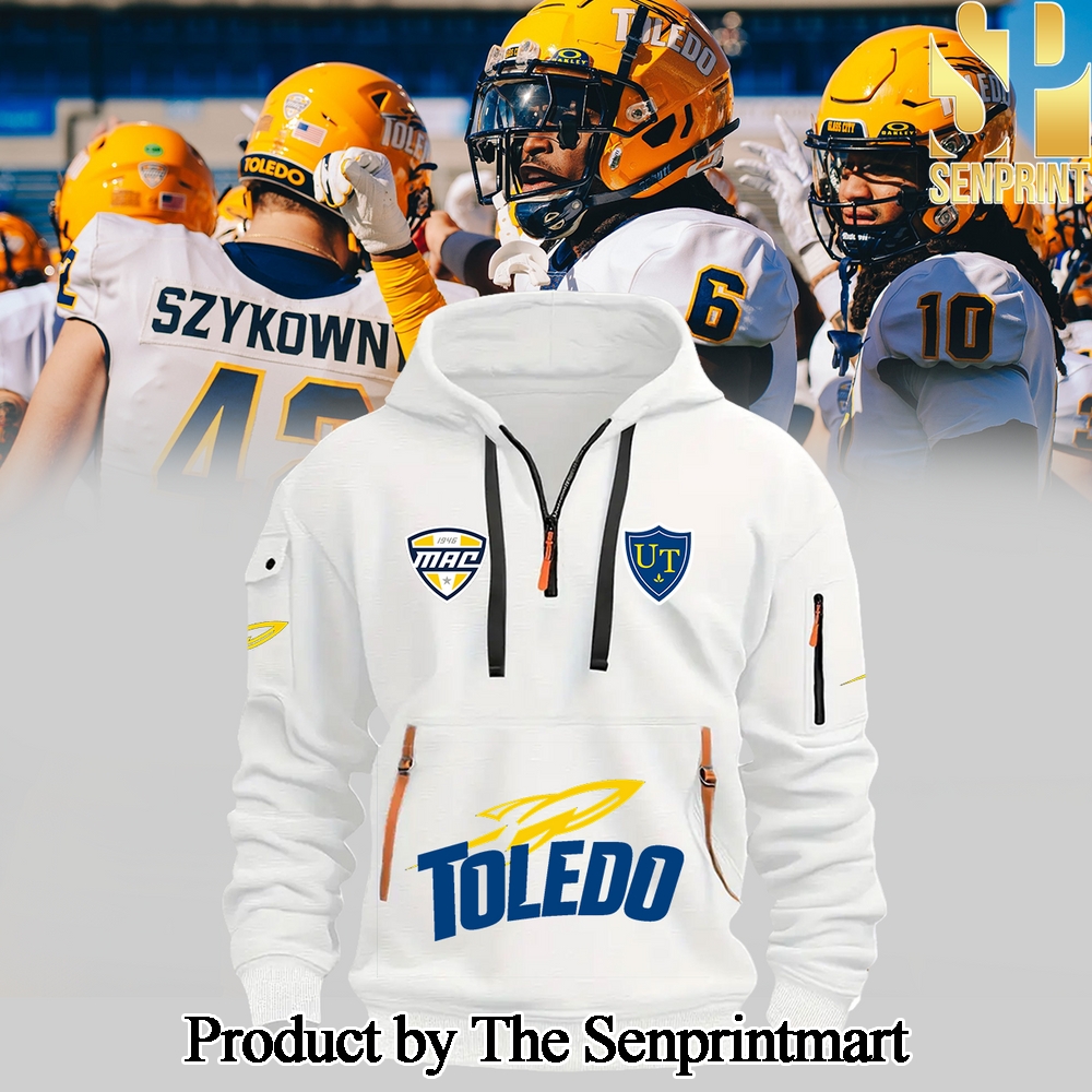 Toledo Rockets Football Half Zip Hoodies White SEN2189