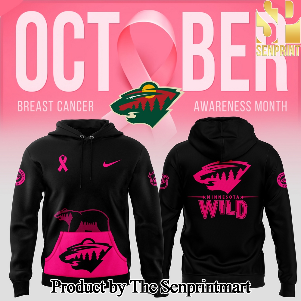 Minnesota Wild 2024 NHL Breast Cancer Awareness Month Classic Full Printing Casual All Over Print Hoodie SEN3011