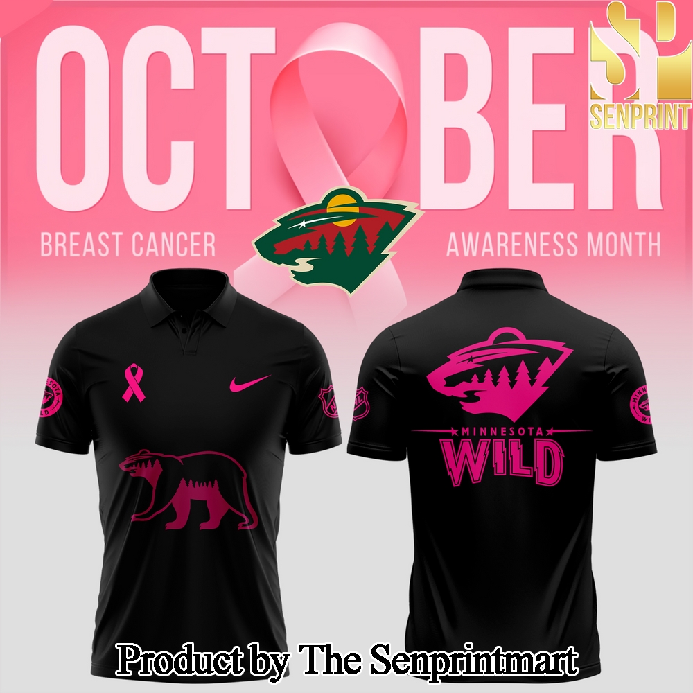 Minnesota Wild 2024 NHL Breast Cancer Awareness Month Classic Full Printing Polo SEN3010