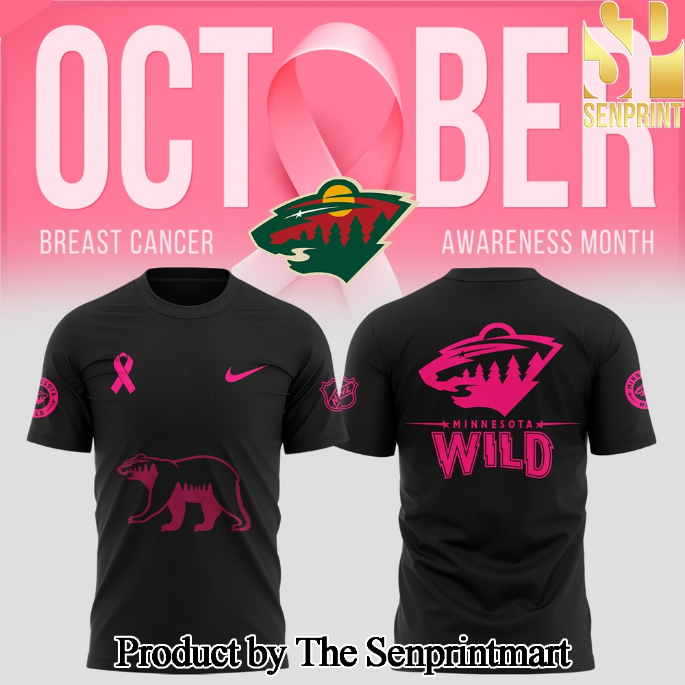 Minnesota Wild 2024 NHL Breast Cancer Awareness Month Classic Full Printing Premium Tee SEN3009