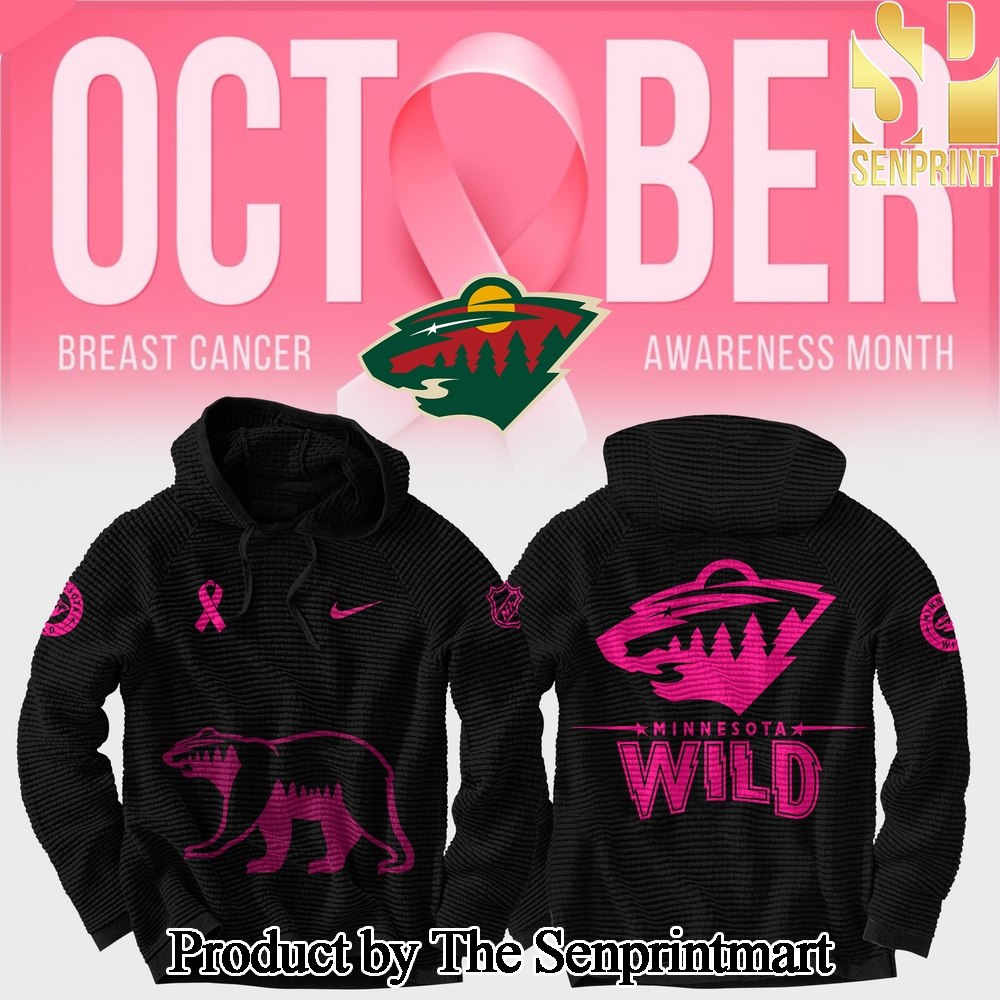 Minnesota Wild 2024 NHL Breast Cancer Awareness Month Classic Full Printing Waffle Hoodie SEN3012