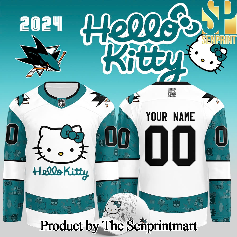 San Joe Sharks x Hello Kitty 50th Anniversary Exclusive For Sport Fans 3D Jersey SEN3043