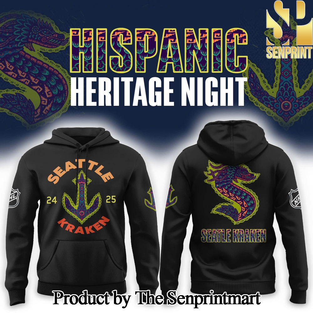 Seattle Kraken Inaugural Hispanic Heritage Night Combo Hoodie Jogger Cap SEN3059