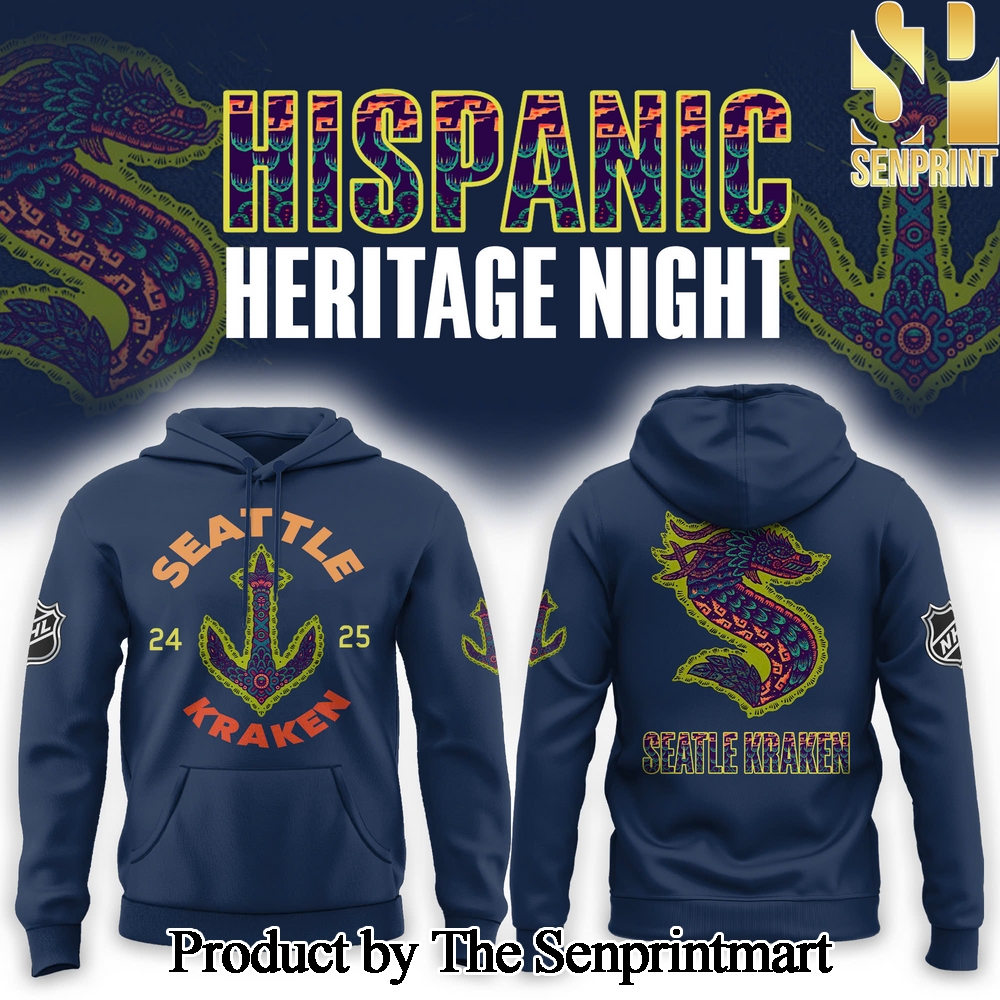 Seattle Kraken Inaugural Hispanic Heritage Night Combo Hoodie Jogger Cap SEN3061