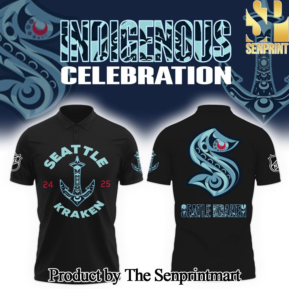 Seattle Kraken Indigenous Peoples Night 2024 For Sport Fans Full Printed Polo Black Color SEN3075