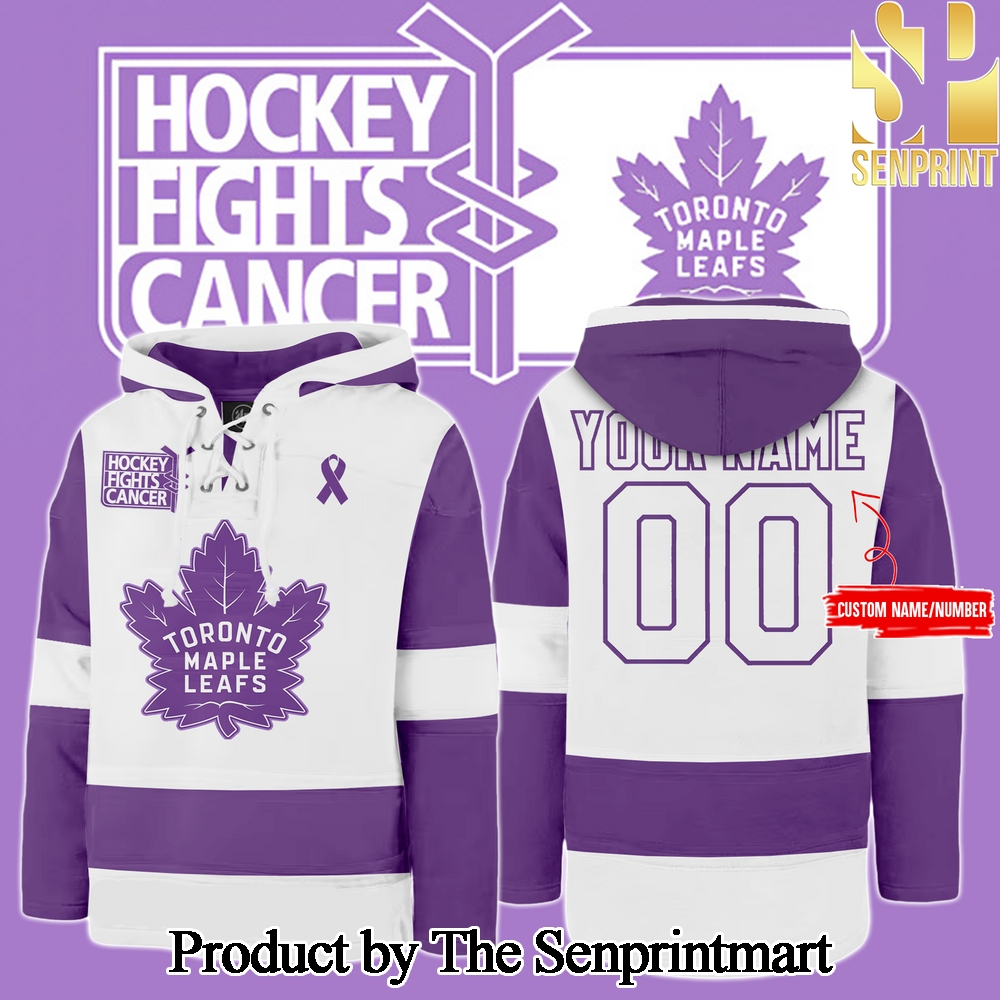 Toronto Maple Leafs x Hockey Fight Cancer 2024 Personalized Lace Up Hoodie SEN3094