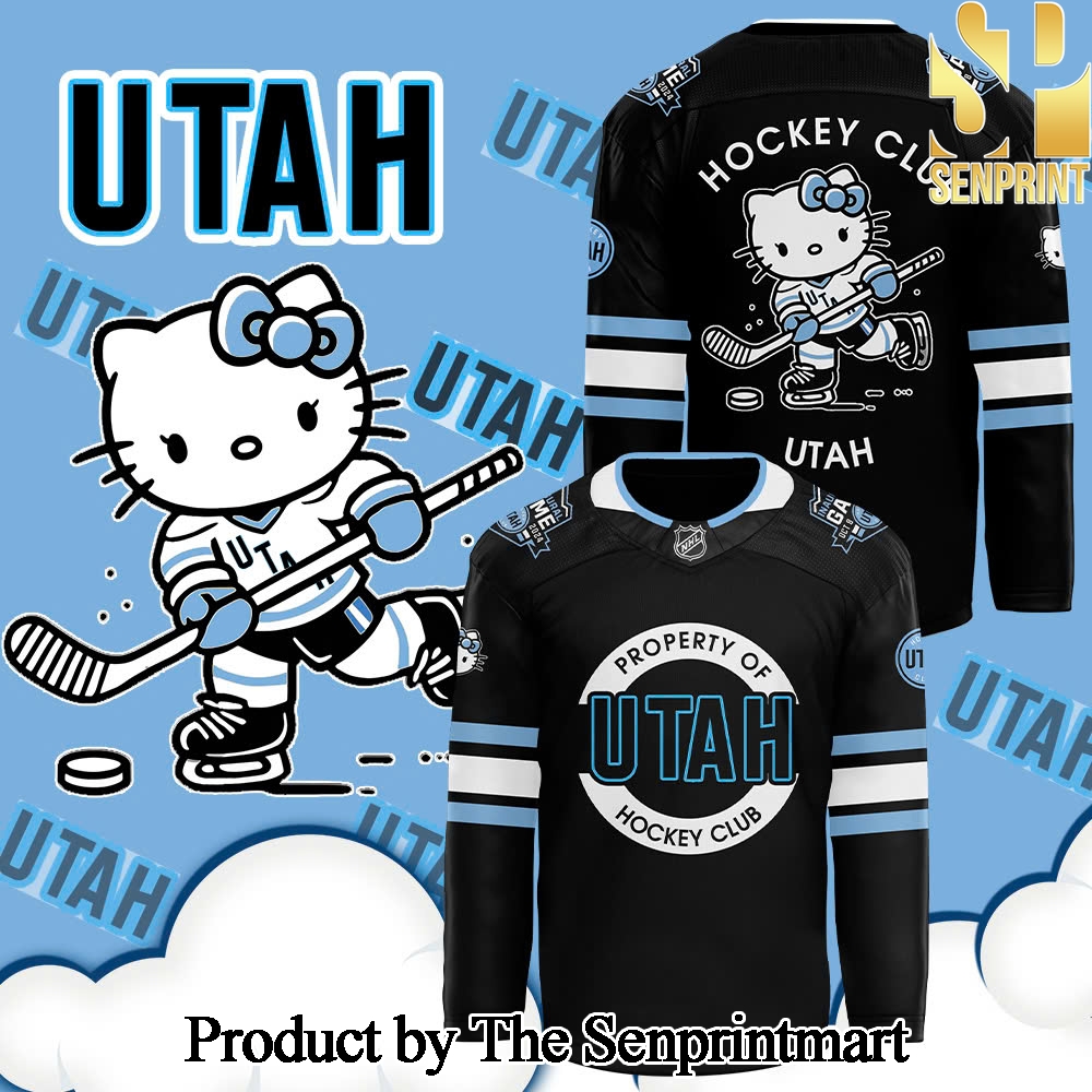 Utah Hockey Club x Hello Kitty 50th Anniversary For Sport Fans All Over Printed Hockey Jersey Black SEN3116