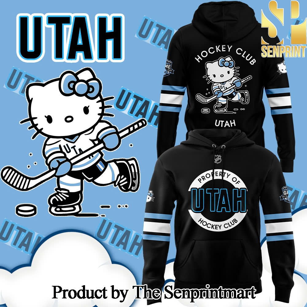 Utah Hockey Club x Hello Kitty 50th Anniversary For Sport Fans Full Printed Hoodie Black SEN3124