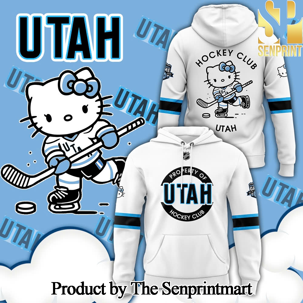 Utah Hockey Club x Hello Kitty 50th Anniversary For Sport Fans Full Printed Hoodie White SEN3125