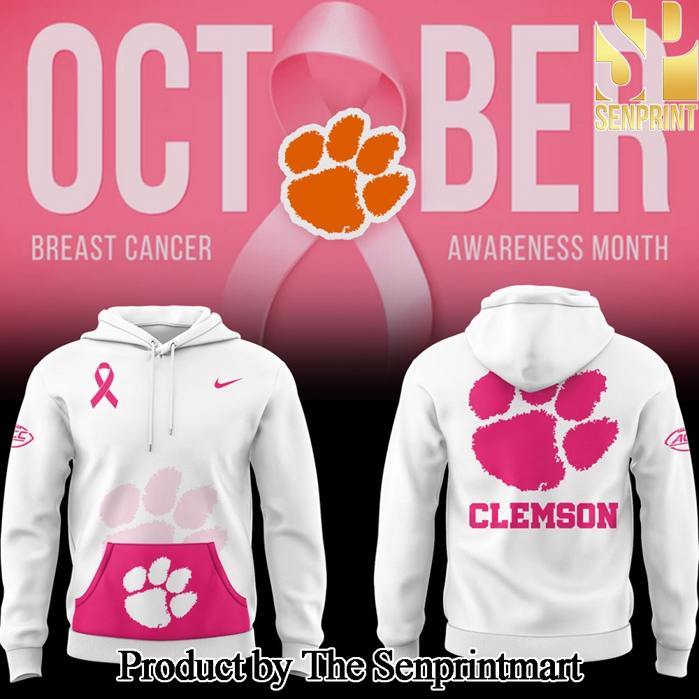 Clemson Tigers Football Breast Cancer Awareness Crucial Catch Fanfare Unisex All Over Printed Hoodie SEN3002