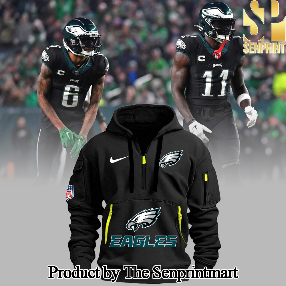 Philadelphia Eagles Football Team Black Half Zip Hoodie SEN3436