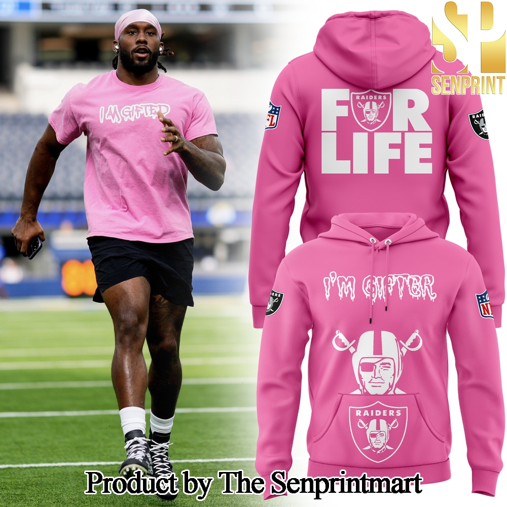 Men’s Pink Las Vegas Raiders 2024 NFL Crucial Catch Club Unique All Over Printed Pullover Hoodie SEN3242