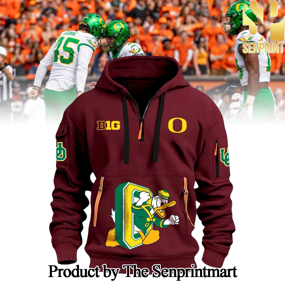 Oregon Ducks Football 2024 Half Zip Hoodies Red Wine SEN3413