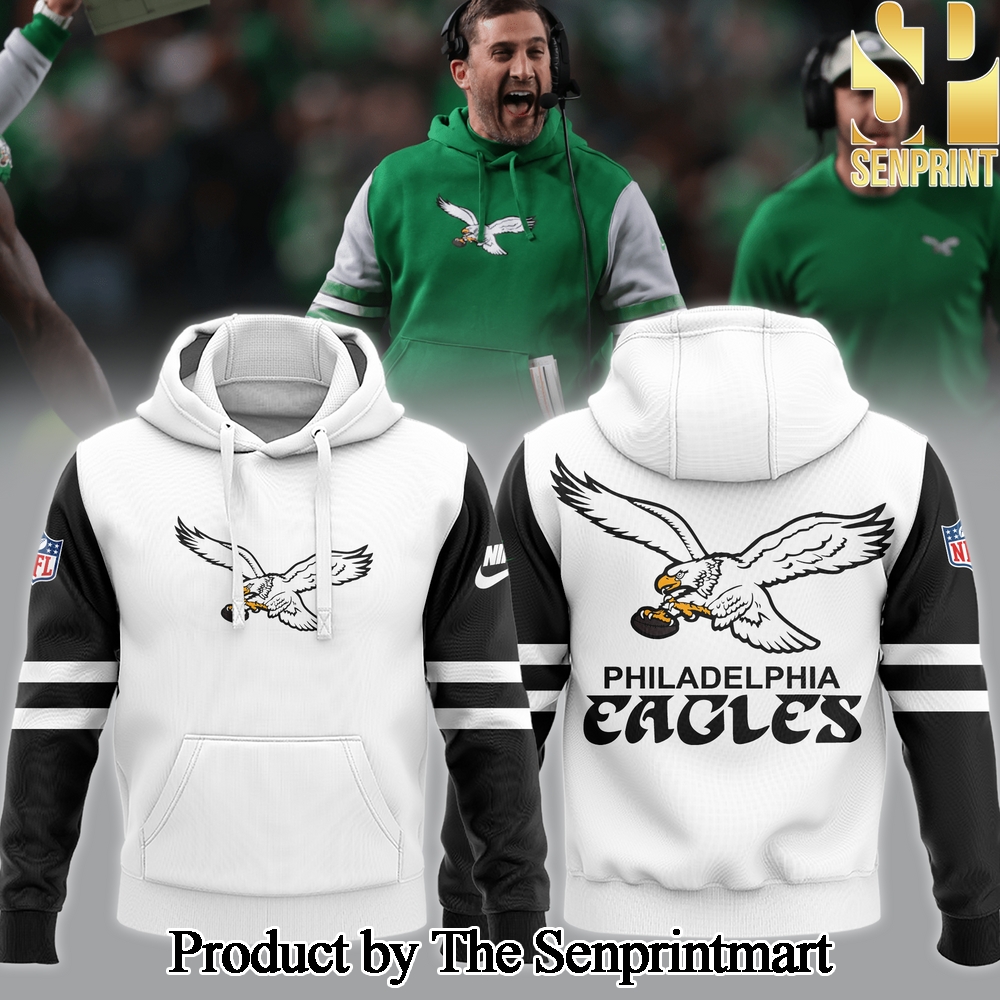 Philadelphia Eagles Coach Nicholas John Sirianni’s Eagles White Combo Hoodie jogger cap SEN3499