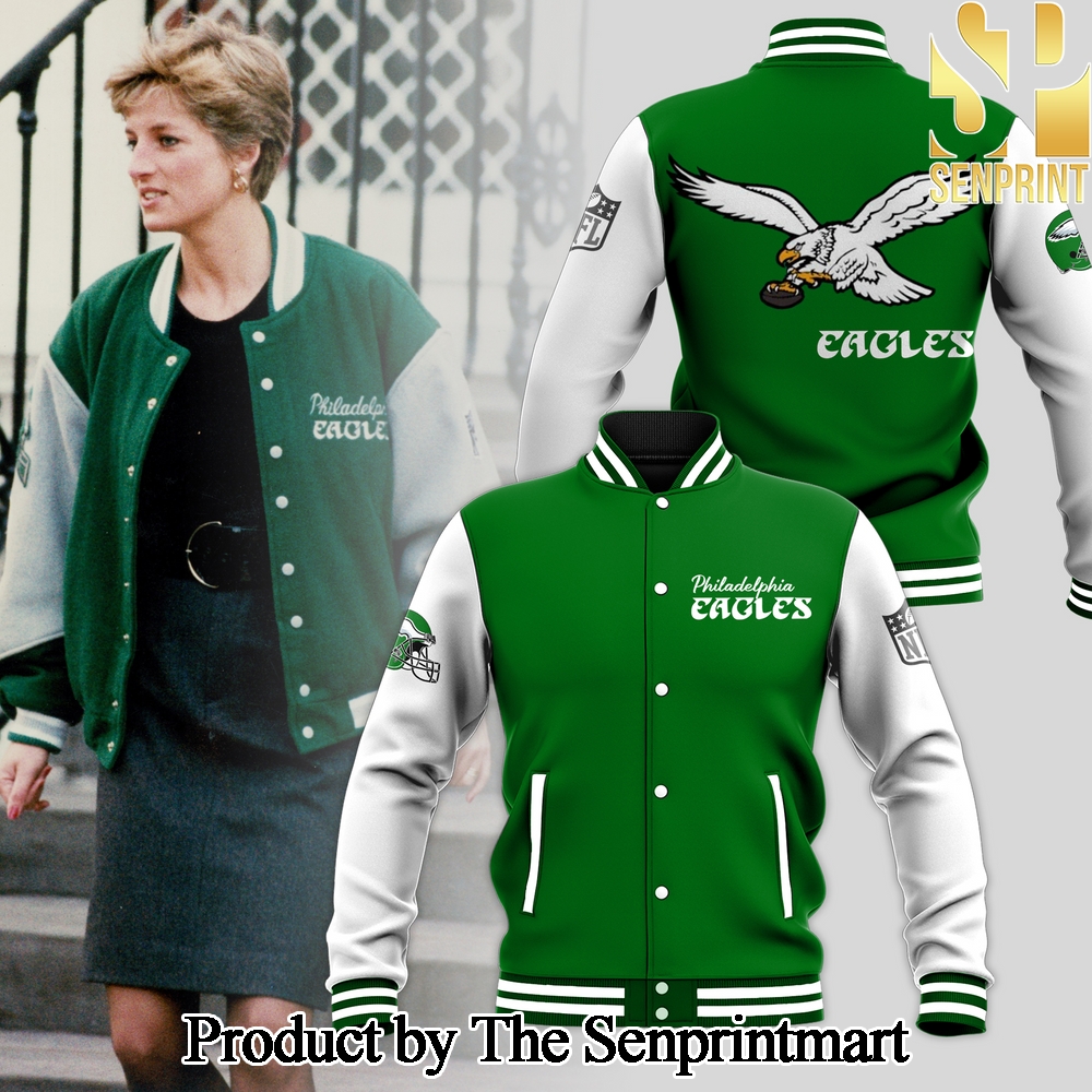 Princess Diana’s Philadelphia Eagles NFL Kelly GreenBaseball Jacket SEN3512