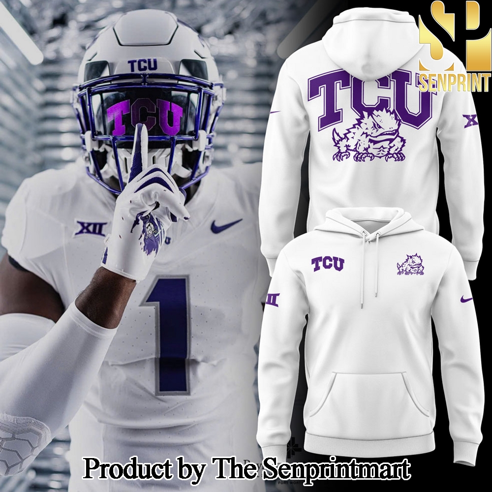 TCU Horned Frogs Football White Unisex All Over Printed Hoodie SEN3540