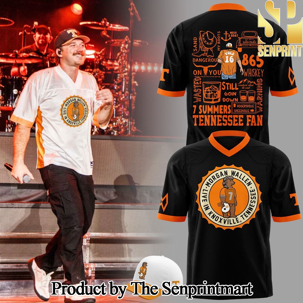 Tennessee Volunteers Sept 20 and 22 2024 Morgan Wallen Live In Knoxville Tennessee Black For Fans All Over Print Jersey Set SEN2816