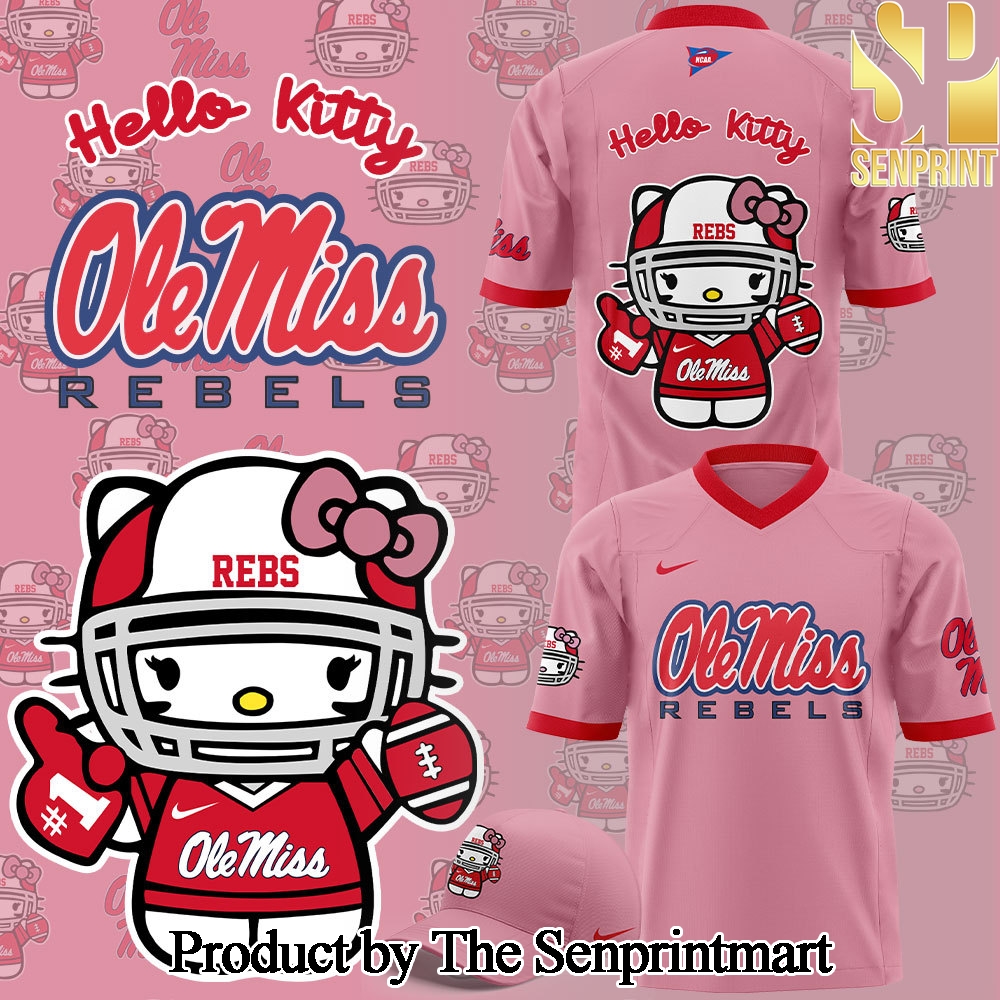 Ole Miss Rebels Football x Hello Kitty For Fans All Over Print Jersey Set 2024 SEN3345