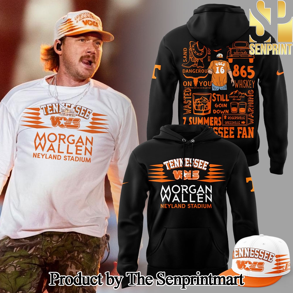 Tennessee Volunteers Football Morgan Wallen Live Knoxville Tennessee Sept 20 and 22 2024 Black Hoodie and Pants and Snapback Cap Set SEN3575