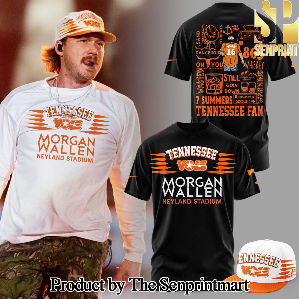 Tennessee Volunteers Football Morgan Wallen Live Knoxville Tennessee Sept 20 and 22 2024 Black Tshirt and Pants and Snapback Cap Set SEN3565