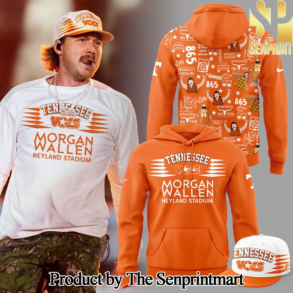 Tennessee Volunteers Football Morgan Wallen Live Knoxville Tennessee Sept 20 and 22 2024 Orange Hoodie and Pants and Snapback Cap Set SEN3563