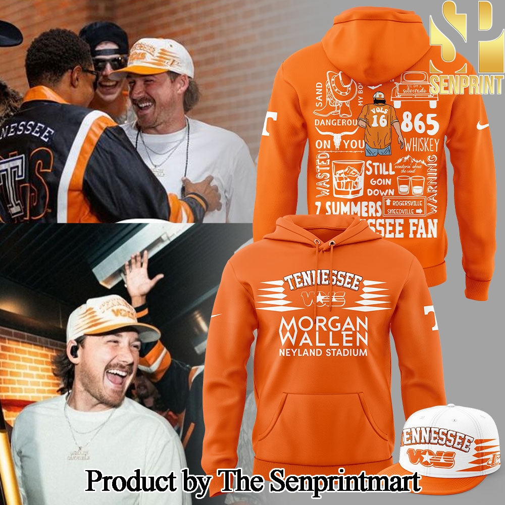 Tennessee Volunteers Football Morgan Wallen Live Knoxville Tennessee Sept 20 and 22 2024 Orange Hoodie and Pants and Snapback Cap Set SEN3574