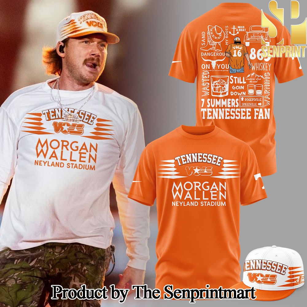 Tennessee Volunteers Football Morgan Wallen Live Knoxville Tennessee Sept 20 and 22 2024 Orange Tshirt and Pants and Snapback Cap Set SEN3564