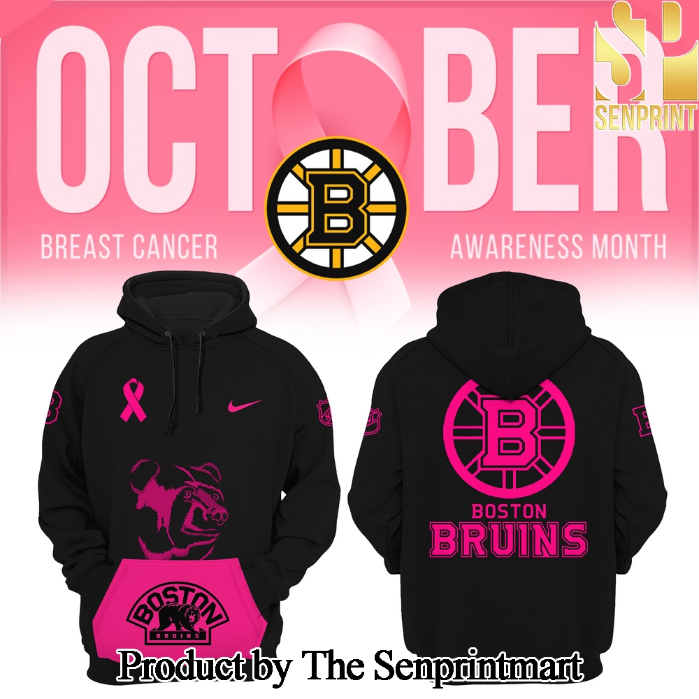 Boston Bruins 2024 NHL Breast Cancer Awareness Month Casual All Over Print Hoodie SEN2898