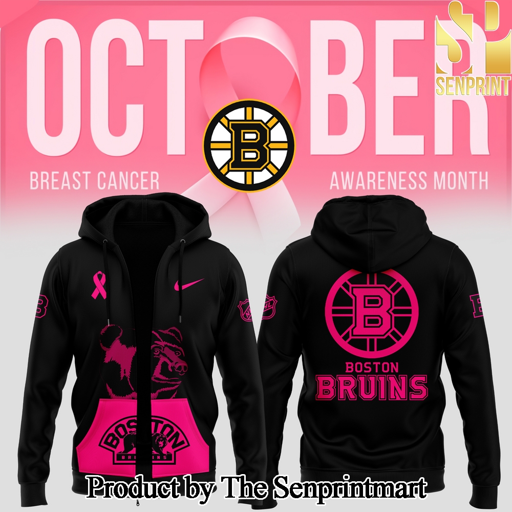 Boston Bruins 2024 NHL Breast Cancer Awareness Month Zip Hoodie SEN2899