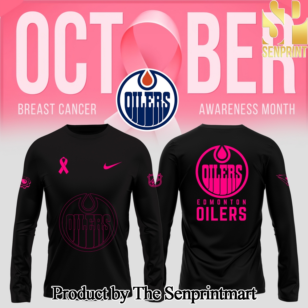 Edmonton Oilers 2024 NHL Breast Cancer Awareness Month Casual Full Printed Long Sleeve Shirt SEN2964