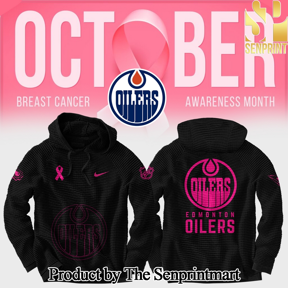 Edmonton Oilers 2024 NHL Breast Cancer Awareness Month Casual Full Printed Waffle Hoodie SEN2959