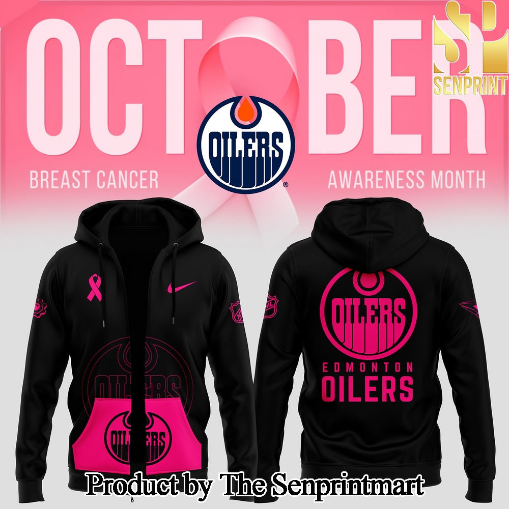 Edmonton Oilers 2024 NHL Breast Cancer Awareness Month Casual Full Printed Zip Hoodie SEN2963