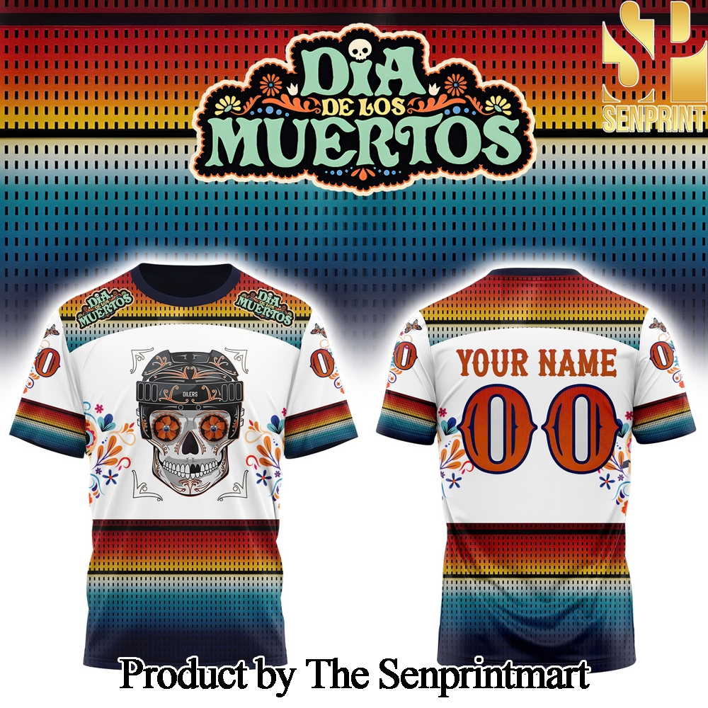 Edmonton Oilers Dia De Los Muertos Classic All Over Printed Custom Tshirt SEN2944