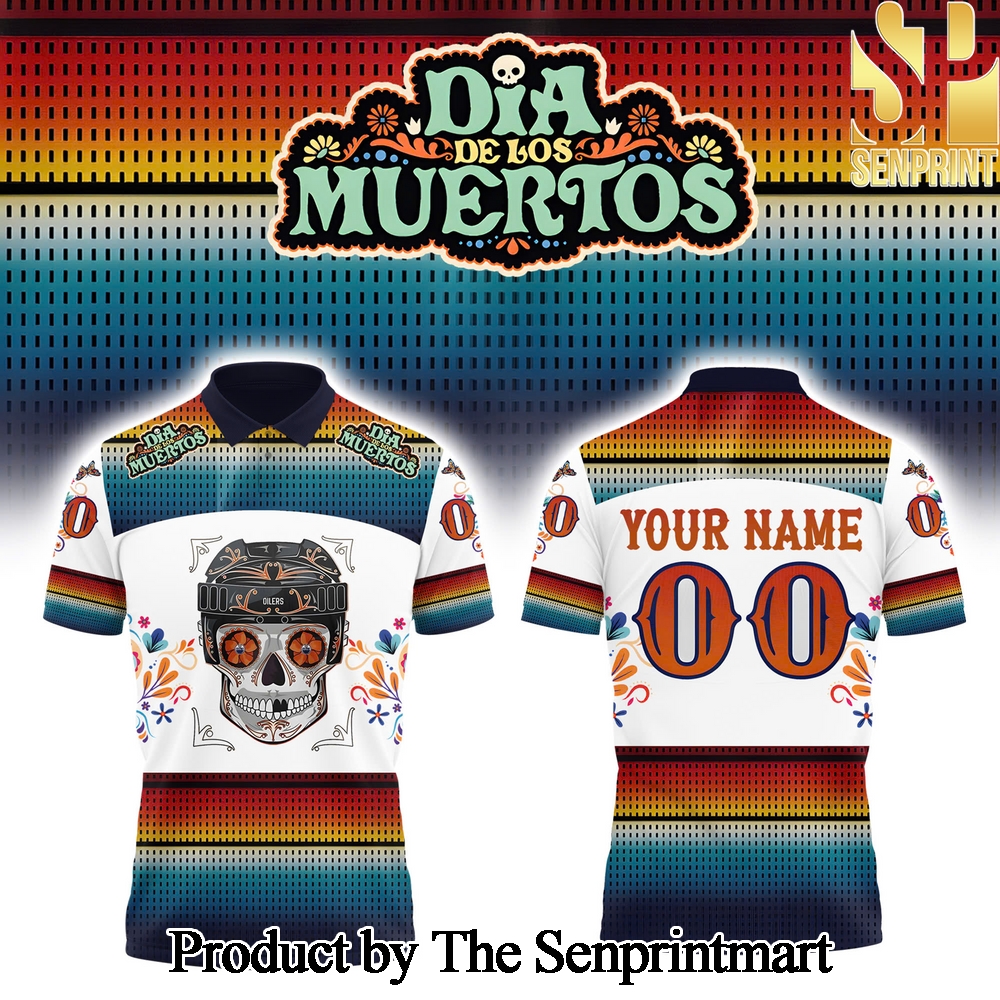 Edmonton Oilers Dia De Los Muertos For Fans Full Printing Polo SEN2950