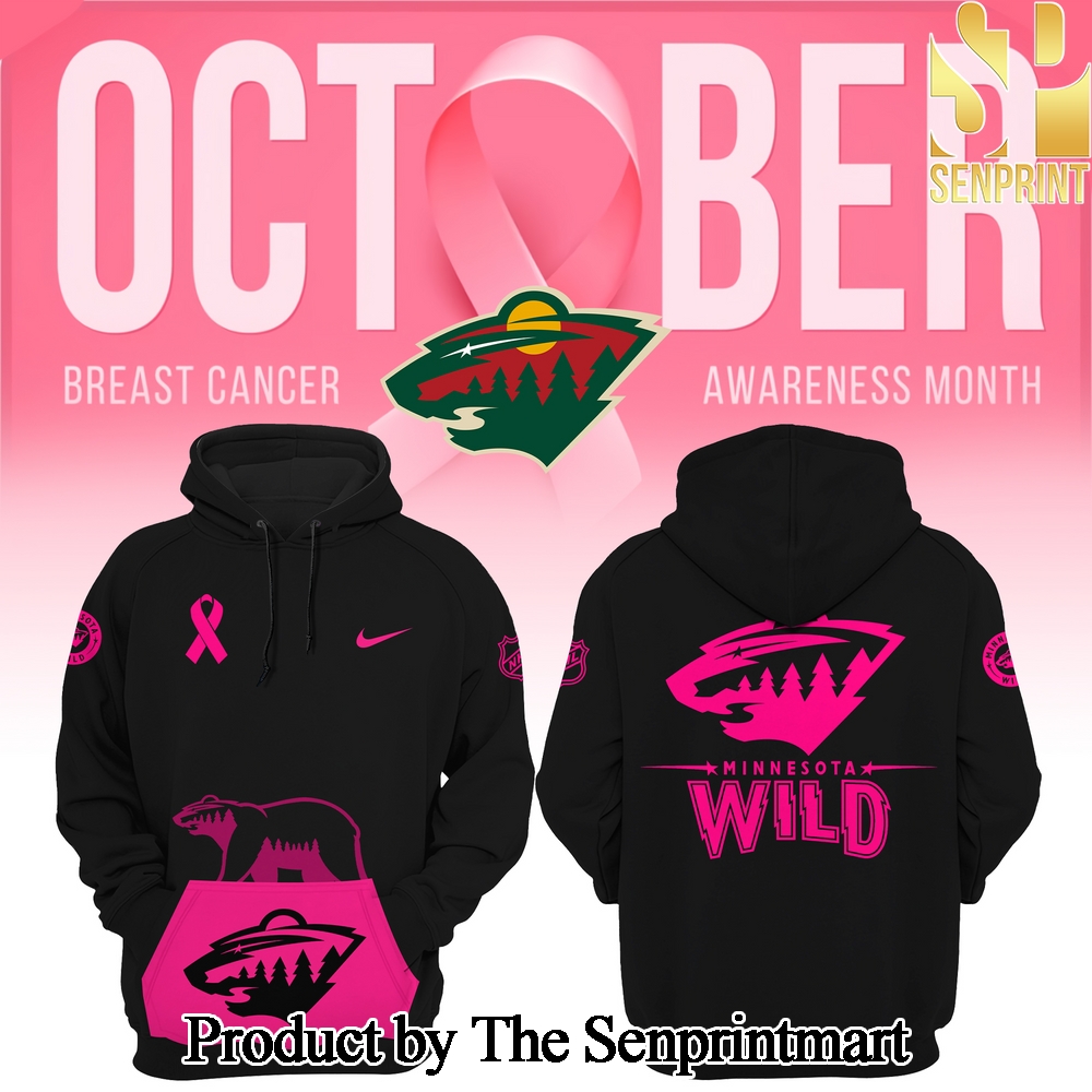 Minnesota Wild 2024 NHL Breast Cancer Awareness Month Classic Full Printing Casual All Over Print Hoodie SEN3013