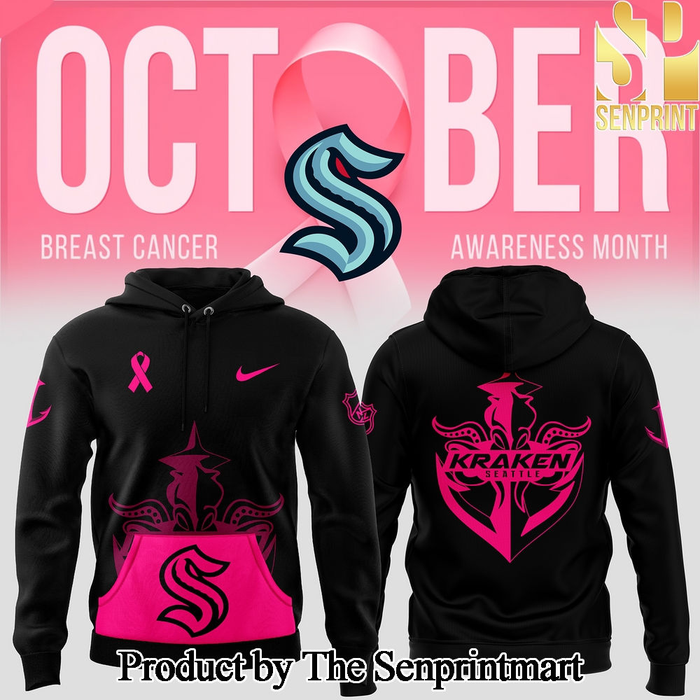 Seattle Kraken 2024 NHL Breast Cancer Awareness Month Casual All Over Print Hoodie SEN3078