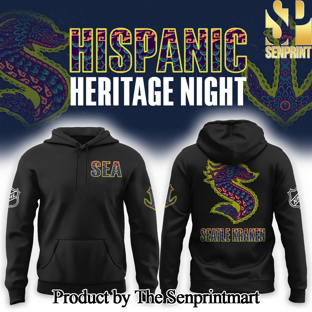 Seattle Kraken Inaugural Hispanic Heritage Night Combo Hoodie Jogger Cap SEN3053