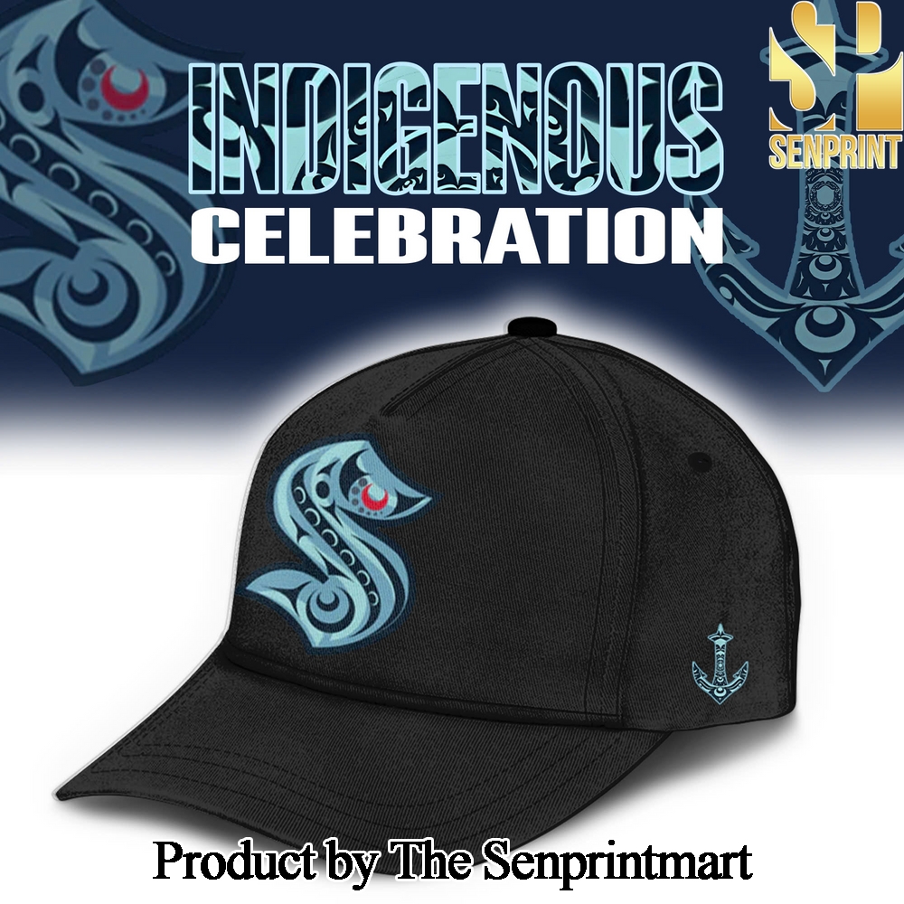 Seattle Kraken Indigenous Peoples Night 2024 For Sport Fans Full Printed Cap Black Color SEN3076