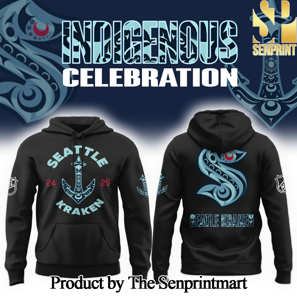 Seattle Kraken Indigenous Peoples Night 2024 For Sport Fans Full Printed Hoodie Black Color SEN3070