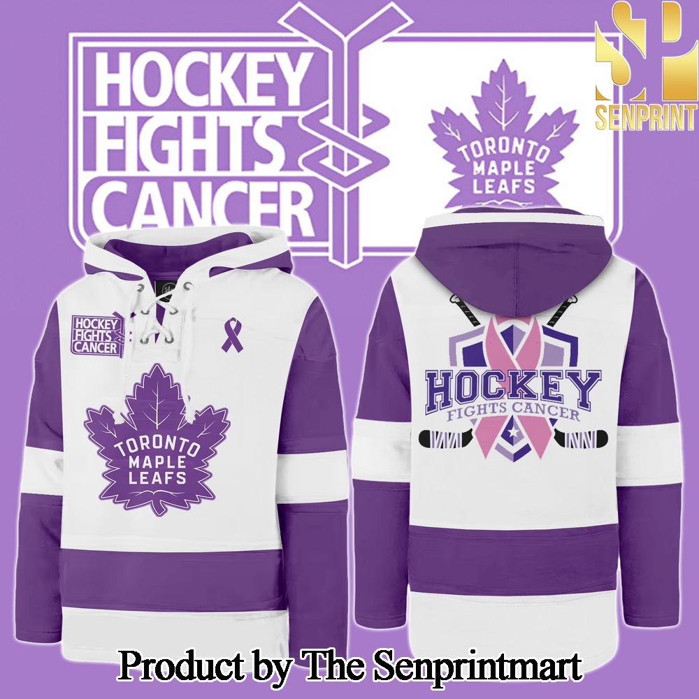 Toronto Maple Leafs x Hockey Fight Cancer 2024 Lace Up Hoodie SEN3097