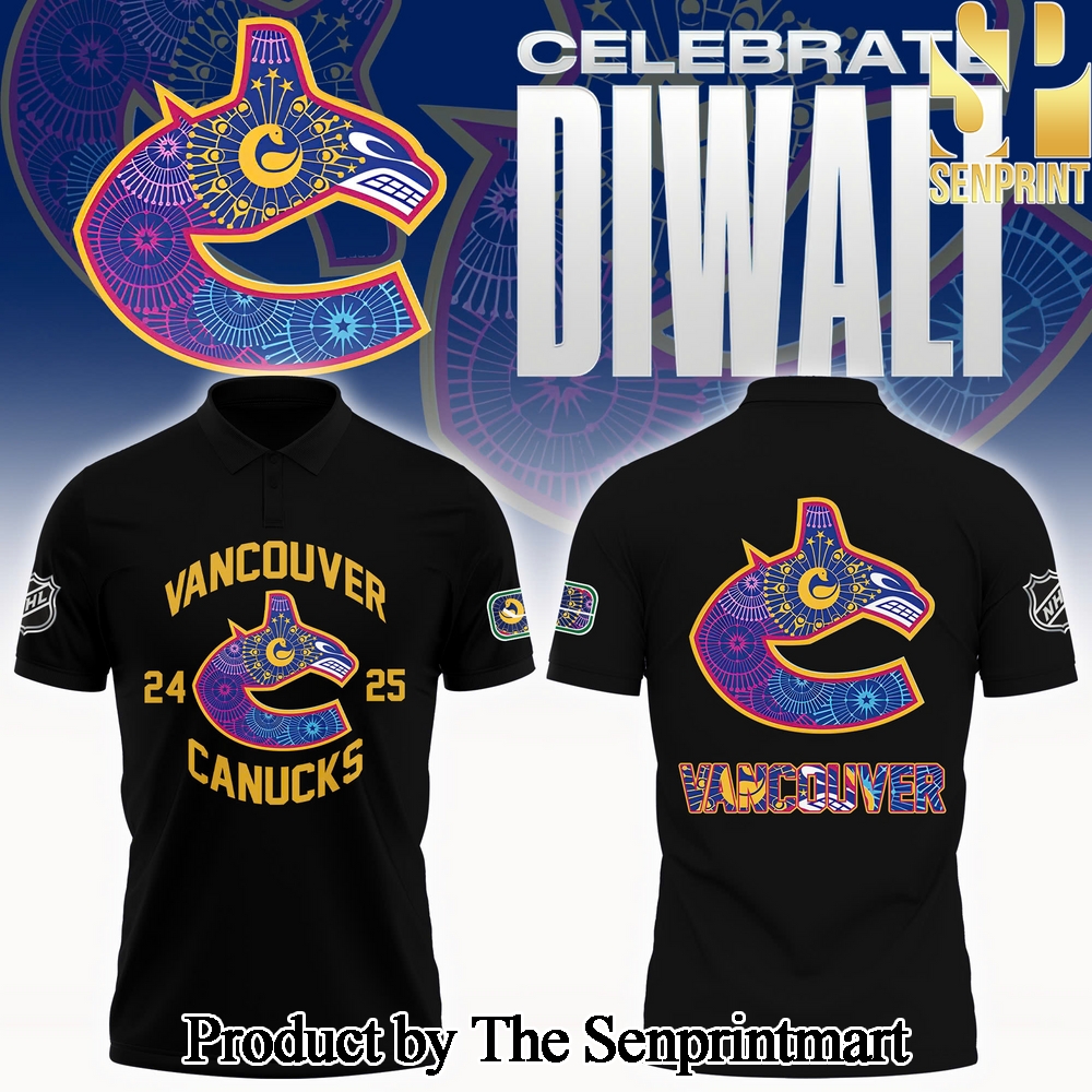 Vancouver Canucks Diwali Night 2024 For Sport Fans Full Printed Polo Black Color SEN3138