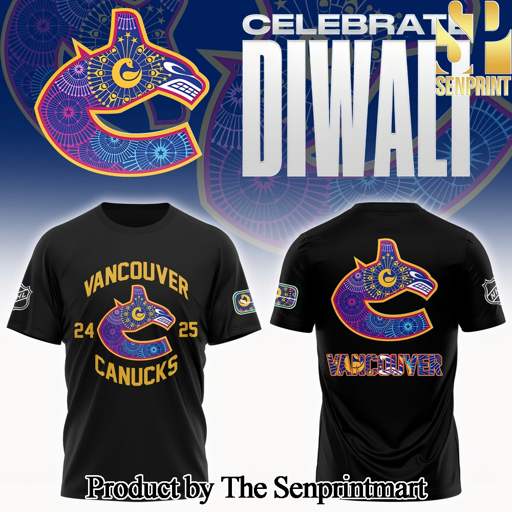 Vancouver Canucks Diwali Night 2024 For Sport Fans Full Printed Tshirt Black Color SEN3141