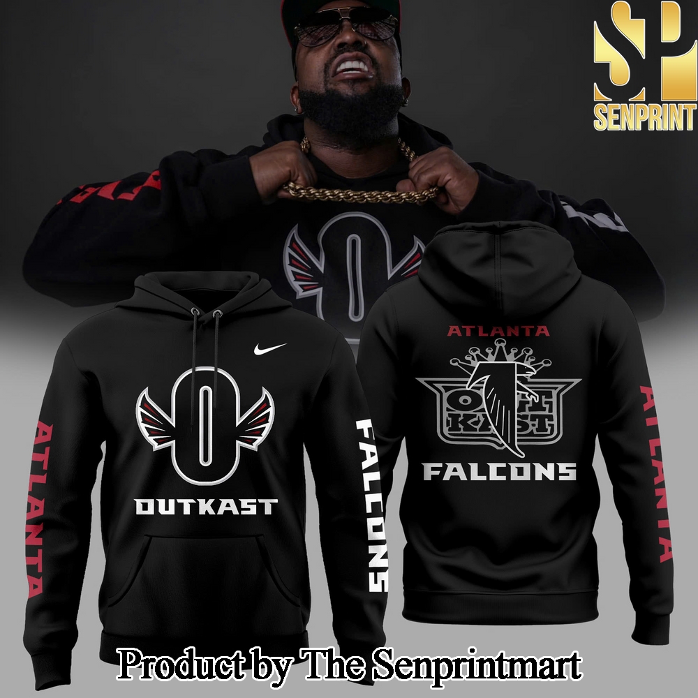 Atlanta Falcons x Outkast Black For Sport Fans All Over Printed Hoodie 2024 SEN1152