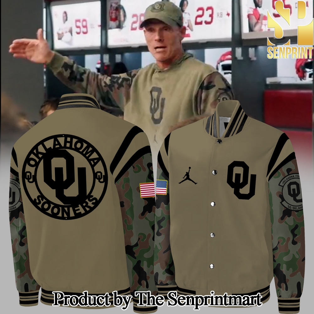 Oklahoma Sooners Football Team Veteran Camo For Sport Fans 3D Bomber Jacket SEN1181